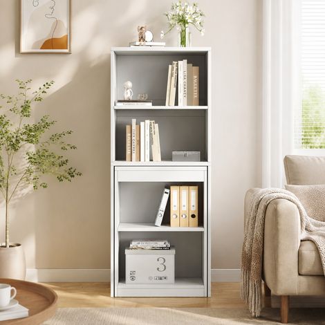 Scrivania pieghevole con libreria, 4 vani e ruote, 130 x 51 x 137 cm, PB bianco, REDOM (1/5)