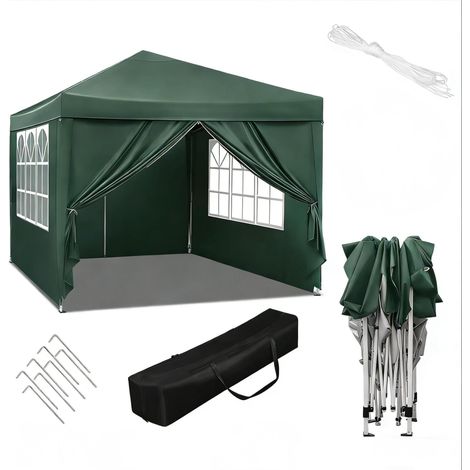 Tente de jardin pliable 3 x 3 m verte en Oxford avec structure en fer (1/5)