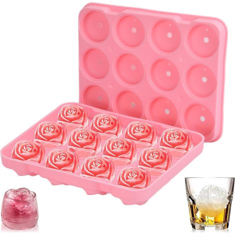 Stampo per cubetti di ghiaccio a forma di rosa - 12 cavità in silicone per sfere di ghiaccio a forma di rosa - Ideale per bevande fredde e snack fatti in casa - Adatto per cocktail (1/5)