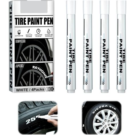 Lot de 4 Marqueur Blanc Indelebile,14,5 cm Imperméable Stylo Pneu Blanco Blanc Pneu Peinture Stylo,Feutre Pneu,Marqueur Acrylique,Stylo Peinture Pneu Pour Moto,Marqueur De Pneu,Pierre,Bois,Verre (1/5)