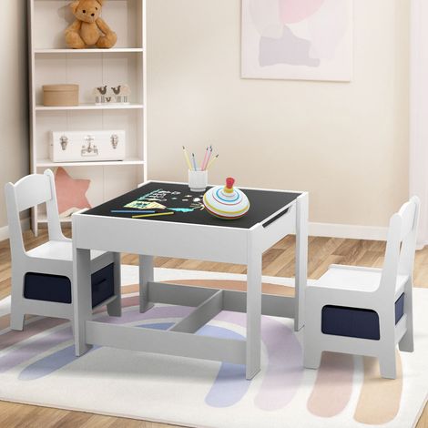 Mesa de dibujo reversible + 2 sillas blancas GABRIEL con compartimentos portaobjetos