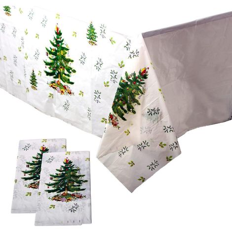 2er Set Weihnachtliche Tischdecke 108x180 cm Kunststoff, wasserdicht, Weihnachtsbaum-Motiv