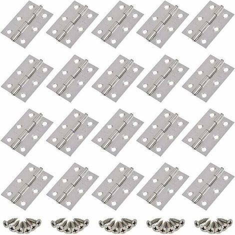 20pcs Charnières en Acier Inoxydable,Charnière de Porte,Trous de Charnière Plats Pliants,Charnière de Tiroir d'Armoire,Connecteurs de Charnière de Fenêtre,Charnière d'Armoire Bote Argent,avec 20 Vis G (1/4)