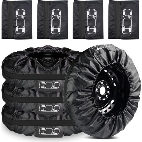 Lot de 4 sacs à pneus 19-23 pouces : sacs étanches à l'eau et à la poussière avec poignée de transport, housse de pneu pour le rangement, le transport, la protection solaire, le nettoyage