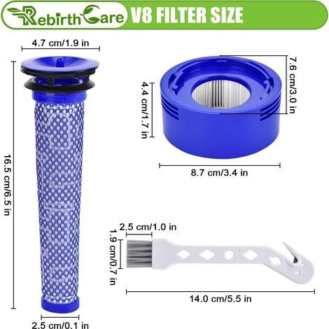Ersatzfilter für Dyson V7, V8 Animal Absolute und Motorhead Staubsauger: 3 HEPA-Nachfilter und 3 Vorfilter. Ersetzt die Teilenummern 965661-01 und 967478-01. (1/4)