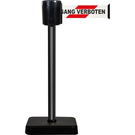Poteau alu noir sangle rouge NO ACCESS, ACCES INTERDIT, ZUGANG VERBOTEN 10m x 100mm sur socle mobile - 2800976 (1/5)