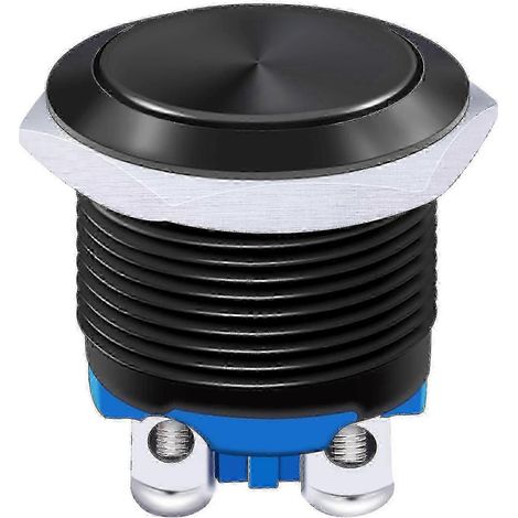 Interrupteur à bouton-poussoir momentané plat en métal noir étanche de 16 mm