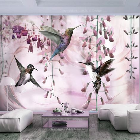Papier peint colibris volants rose - 150 x 105 cm (1/4)