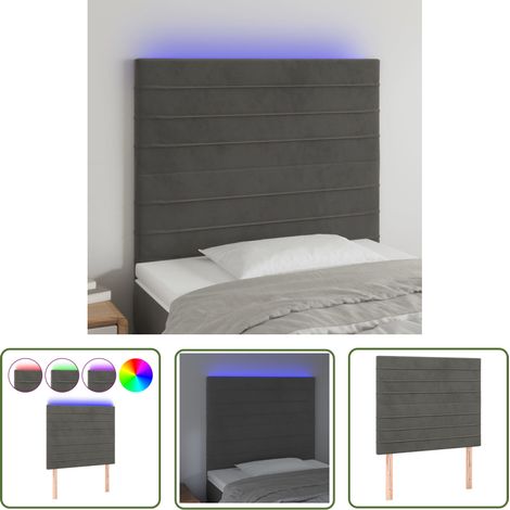 Tête de lit à LED Résistante et économique, Panneau de lit, Gris foncé 100x5x118/128 cm Velours OIB8945E (1/5)