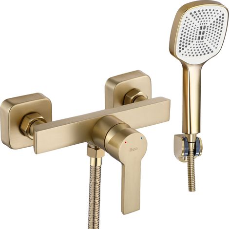 REA – Robinet de douche encastré en laiton brossé – Pommeau aérien 105mm – Montage mural – Garantie 5 ans (1/5)