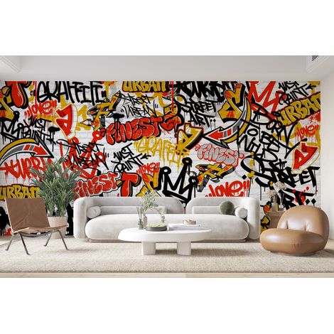Papier peint graffiti - mur de tags multicolores - 150 x 250 cm (1/2)