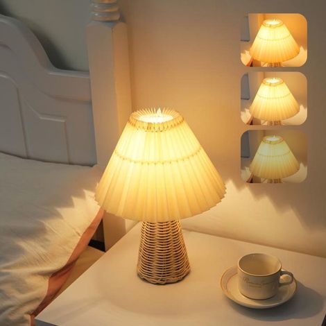 Lampe De Table - Abat-Jour En Tissu Lin - Base En Bois Massif - Dimmable Infiniment - Alimentation USB - Ampoule LED Incluse - Pour Chambre Bureau Salon (1/5)