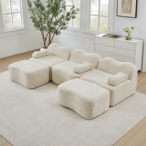3-Sitzer U-förmiges Modulares Boneless Sofa mit 2 Ottomans, 32D Hochdichtschaum, Wellenform, tiefe Sitzfläche, bewegliches Armlehnenkissen, für Wohnzimmer, Beige
WL
