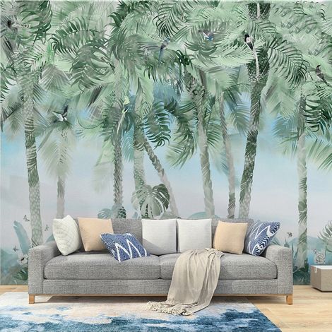 Papier Peint Tropical - Jungle Légère aux Tons Aquarelle - 150 x 250 cm (1/2)