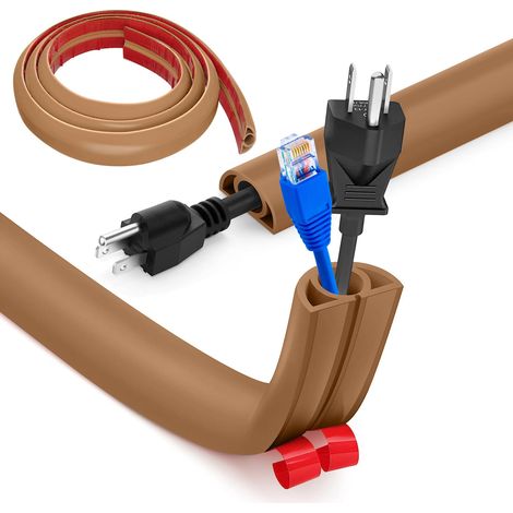 Cache Cable Sol, Petit Canal de câble Flexible,1M x 2cm Goulotte Passe Cable Sol Silicone, Cache Fil Électrique Sol Auto-Adhésif Facile à Couper Montage pour Tous Les Câbles (Marron-Arrondi) (1/5)