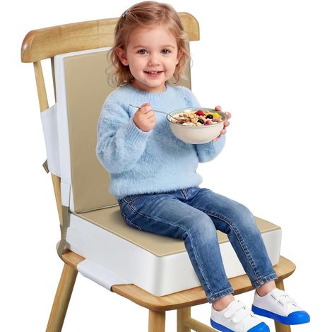 Rehausseur de chaise constitué de deux coussins - Pour enfant et bébé - En polyuréthane lavable - Avec sangles - pour enfants de plus de deux ans - Kaki (1/5)