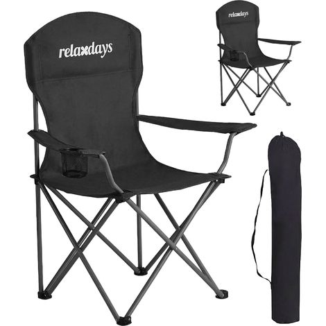 Relaxdays camping chair, set of 2, foldable with carry bag, drink holder, 150 kg, polyester, black (1/5)