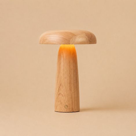 Lampe de table en bois marron clair rechargeable sans fil avec intensité variable - PANGIVO (1/5)