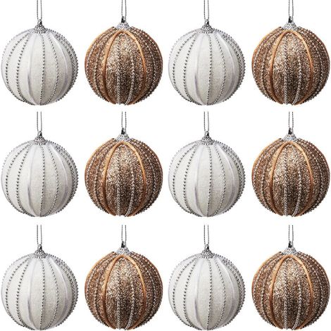 Unzerbrechliche Weihnachtskugeln, Weiß & Champagner, 8 cm, 12er-Packung