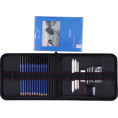 Crayon à dessin fusain Kit de croquis Fournitures d'art pour adultes enfants Papeterie (1/5)