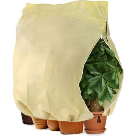 Pflanzen Winterschutzhaube, Verstellbare Pflanzen Schutzhülle mit Kordelzug mit Reißverschluss, Wiederverwendbarer Frostschutz Pflanzsack, 180 x 120 cm, Beige