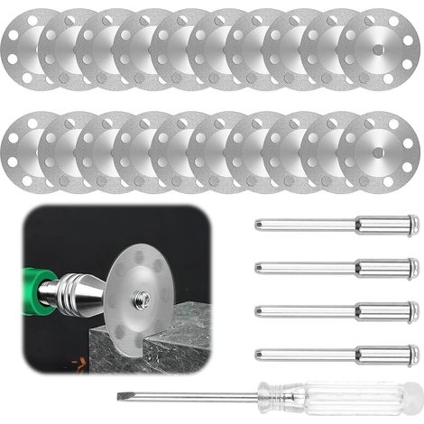 20 Pièces Disques De Diamant Compatibles Avec Outil Rotatif, 22mm Disques De Coupe Avec 4 Tiges, Accessoire Pour Carrelage, Verre, Pierre, Bois, Acier Durci, Cuivre, Plaques De Plâtre (1/5)