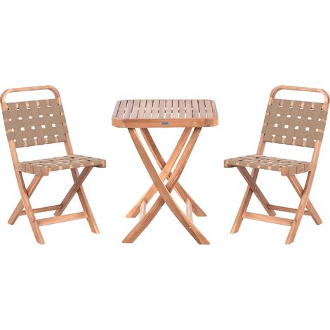 Ensemble de Bistrot en Bois d'Acacia Certifié Pliant Meuble de Jardin Terrasse Balcon Table et 2 Chaises Marron Calciano