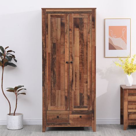 FURNITURE HMD Wardrobe with 2 Doors and 2 Drawers Storage Cloths Unit Cabinet for Bedroom Furniture,79x50x180cm(WxDxH)