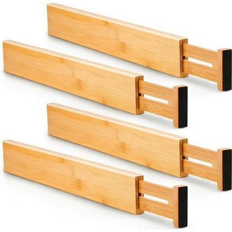 Schubladeneinsätze aus Bambus, verstellbare, federbelastete Schubladenorganizer für Küche, Schlafzimmer, Babyzimmer, Büro (4er-Set) von DEBUNS (1/5)