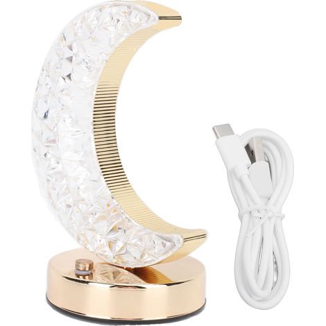 Ortviai Lampe de chevet sans fil en cristal forme de lune, rechargeable USB-C, gradation tactile continue et 3 modes de lumière (1/5)