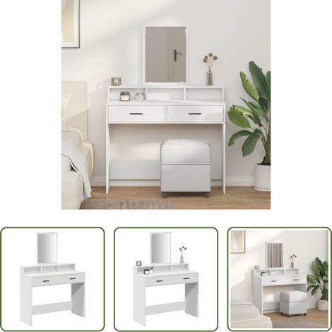 Schminktisch mit Regal -  Schminktisch mit Regal Weiß 100 x 41 x 140 cm Holzwerkstoff (1/5)