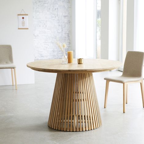 Berah Getah – Table de salle à manger ronde en teck massif 4 personnes – Diamètre 120 cm – Hauteur 78 cm – Design moderne et élégant