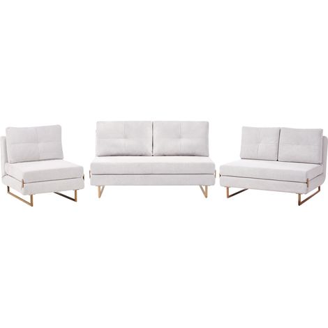 Conjunto de sala de estar de tela sofás de 3 plazas 2 plazas y 1 plaza con función de cama desplegable blanco crema Jerslev (1/4)