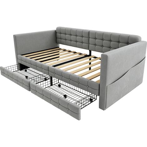 GagaLit banquette capitonné 90x190 cm, velours gris clair (1/5)
