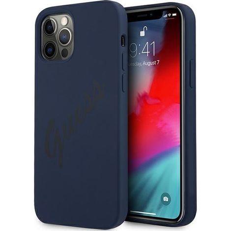 Custodia Guess Script Vintage Blue per iPhone 12 (1/5)
