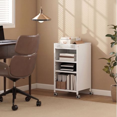 Meuble rangement mobile métal blanc à roulettes OKMYHOME (1/5)