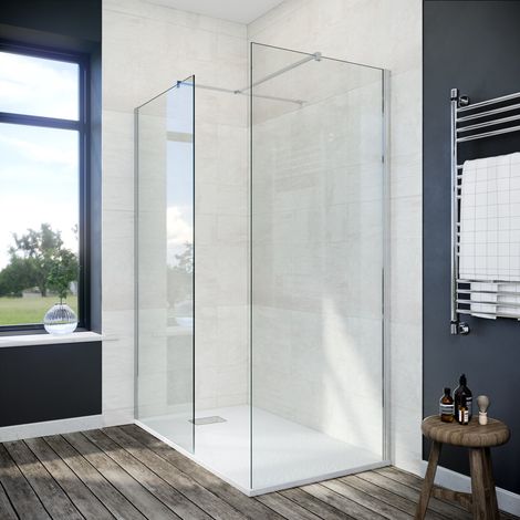 ELEGANT Frameless Shower Enclosure 1200mm Shower Door 300mm Flipper Screen Walk in Shower Cabin 1600x800mm Tray and Waste Trap (1/5)