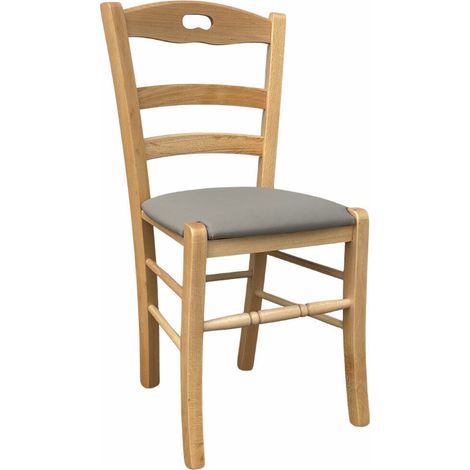 Sedia legno naturale loris con seduta imbottita similpelle tortora