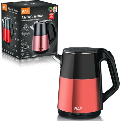 Bouilloire électrique (rouge) en acier inoxydable 2,5 L, conforme aux normes européennes, automatique, grande capacité, multifonctionnelle (1/5)