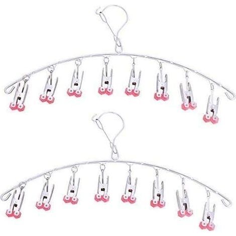 2pcs étendoir à linge en acier inoxydable, cintre goutte à goutte, cintre chaussette, avec 8 pinces à linge (rouge) (1/5)