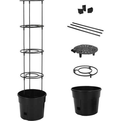 Pot de culture pour tomates avec treillis, Ø 29,5 x 115 cm, anthracite, polypropylène, avec tuteurs et trou d'arrosage, résistant aux UV, pour tomates et plantes grimpantes (1/5)