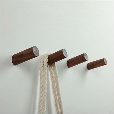 Patères murales en bois, crochets pour vêtements, chapeaux, sacs, décoration, porte d'entrée - 4 pièces en hêtre (brun noyer 6 cm) (1/5)