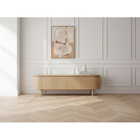BOBOCHIC - Meuble TV 4 portes 180 cm SORMIOU placage chêne massif Marron clair (1/5)