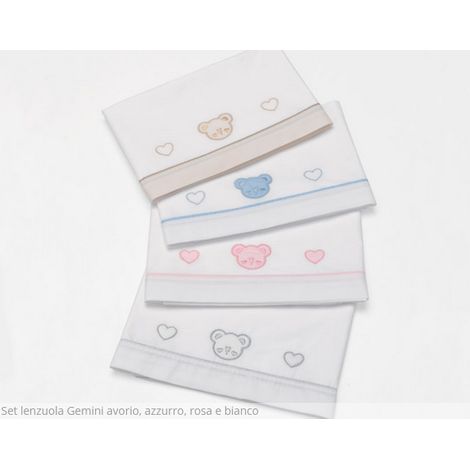Set lenzuola Gemini  Rosa per lettino culla neonato bambino cotone 100% made in Italy letto piccolo