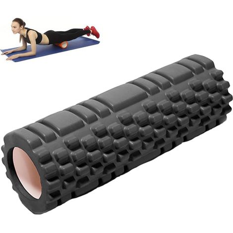 Rullo massaggiante per fascia muscolare, schiena e colonna vertebrale, allevia la tensione muscolare, per schiena e gambe (30 x 10 cm) (Nero) (1/5)
