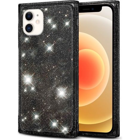 Funda cuadrada con purpurina para iPhone 12, negra. (1/2)