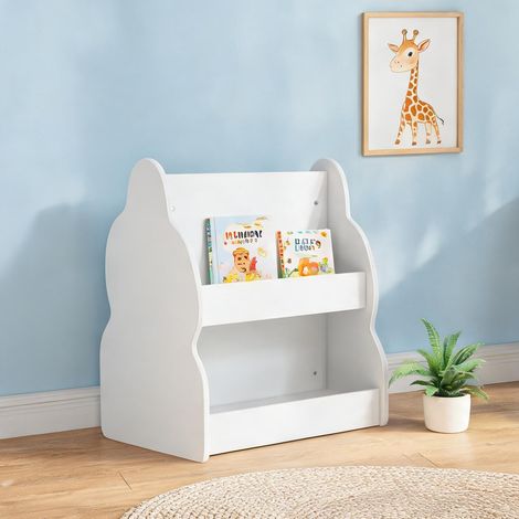 Bibliothèque enfant en bois avec 4 compartiments et roulettes (1/5)