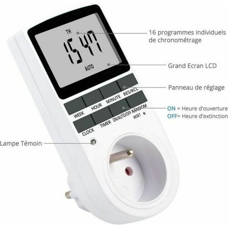 1 Programmateur électrique, 10 programmes hebdomadaires, écran LCD couleurs, 3680W, usage intérieur (1/4)