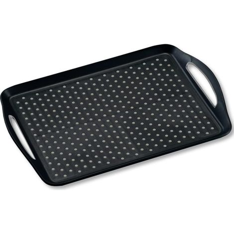 Rutschfeste Servierplatte – 1 Stück – Robustes schwarzes Kunststoff – Erhöhter Rand – Für Vorspeisen und Gebäck – 45,5 x 32 x 4,5 cm (1/5)