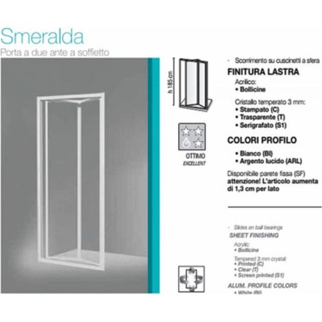 "PORTA DOCCIA A SOFFIETTO """"SMERALDA"""" BOLLICINE ACRILICO 68-73 - Ap. 58 cm"